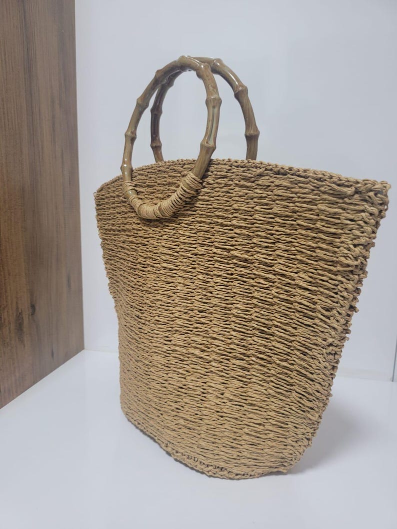 The Homeartparis Oversized Straw Tote Bag - Handmade Raffia Beach Bag by Seval Özsoy - Large Summer Vacation Bag with Bamboo-Look Handles - Chic Bohemian Gifts