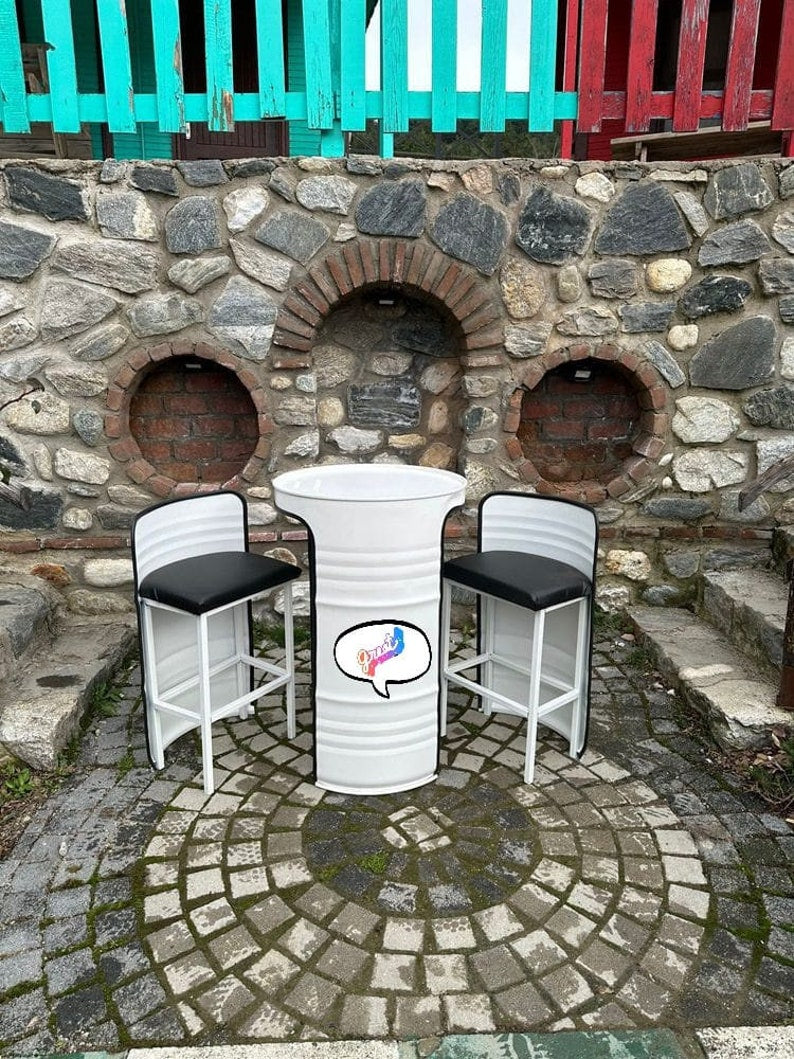 Industrial Metal Barrel Bistro Set | Custom Color Bar Table & Chairs Homeartparis