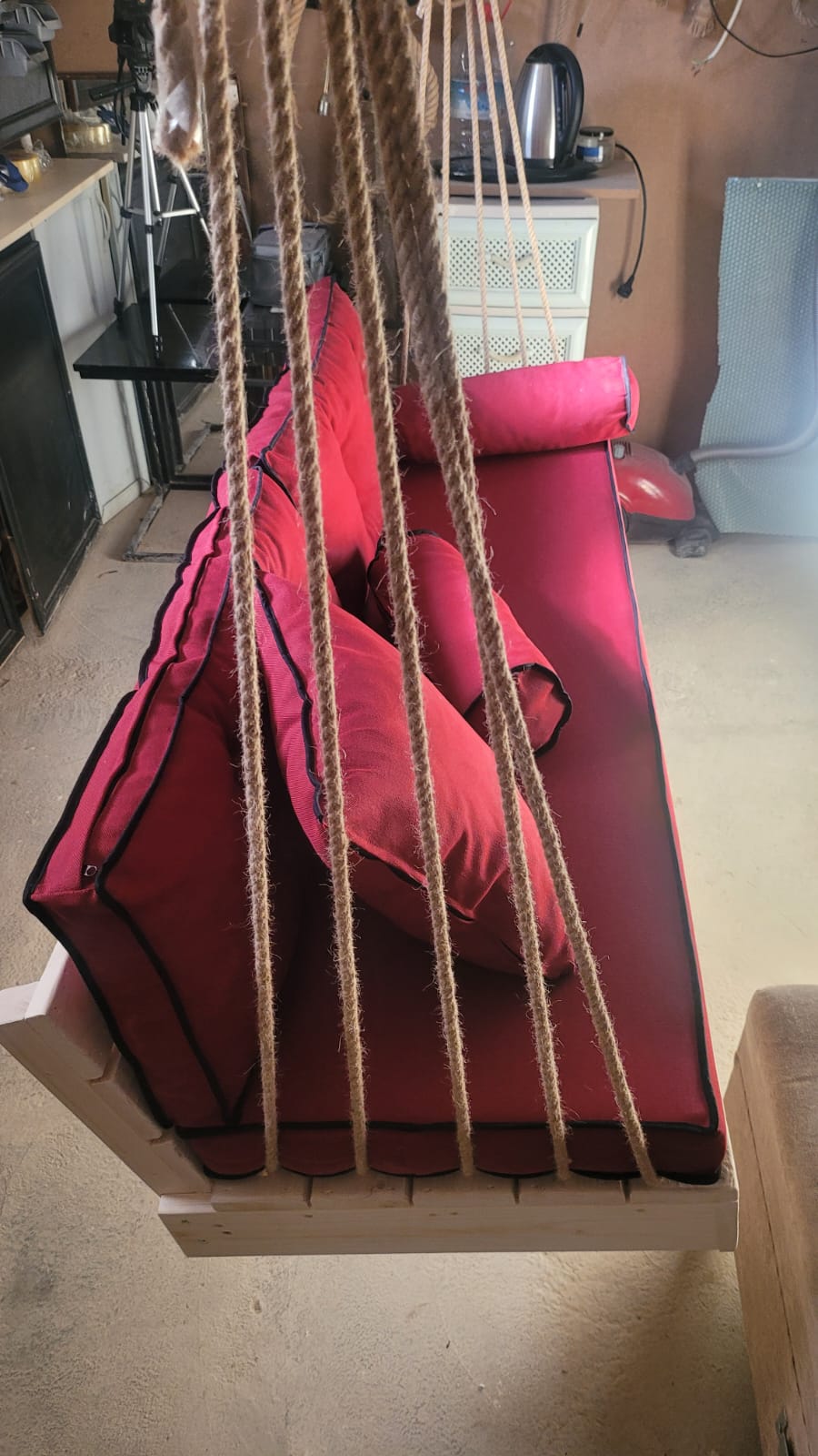 Red Wood Hanging Sofa Minimalist Indoor Couch Homeartparis production, swing bed