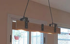 Rustic Wood LED Chandelier, Linear Light for Kitchen Island, 3-Spotlight Fixture, Minimalist Office Ceiling Lamp