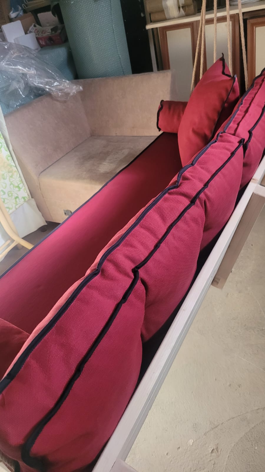 Red Wood Hanging Sofa Minimalist Indoor Couch Homeartparis production, swing bed