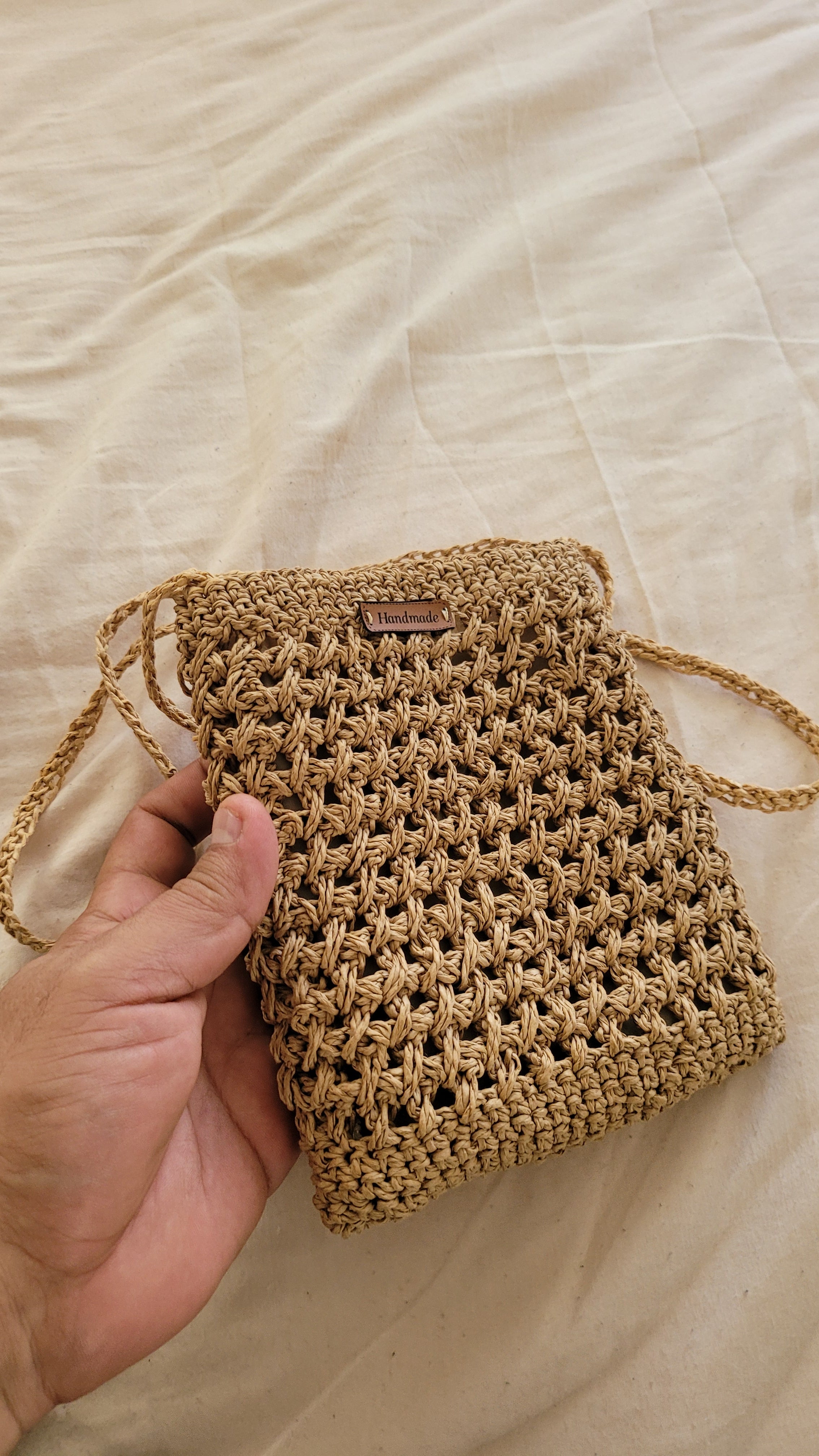 Minimalist Straw Crossbody Bag - Handmade Woven Raffia Style Purse by Seval Özsoy - Natural Boho Summer Bag - Unique Artisan Gift for Her