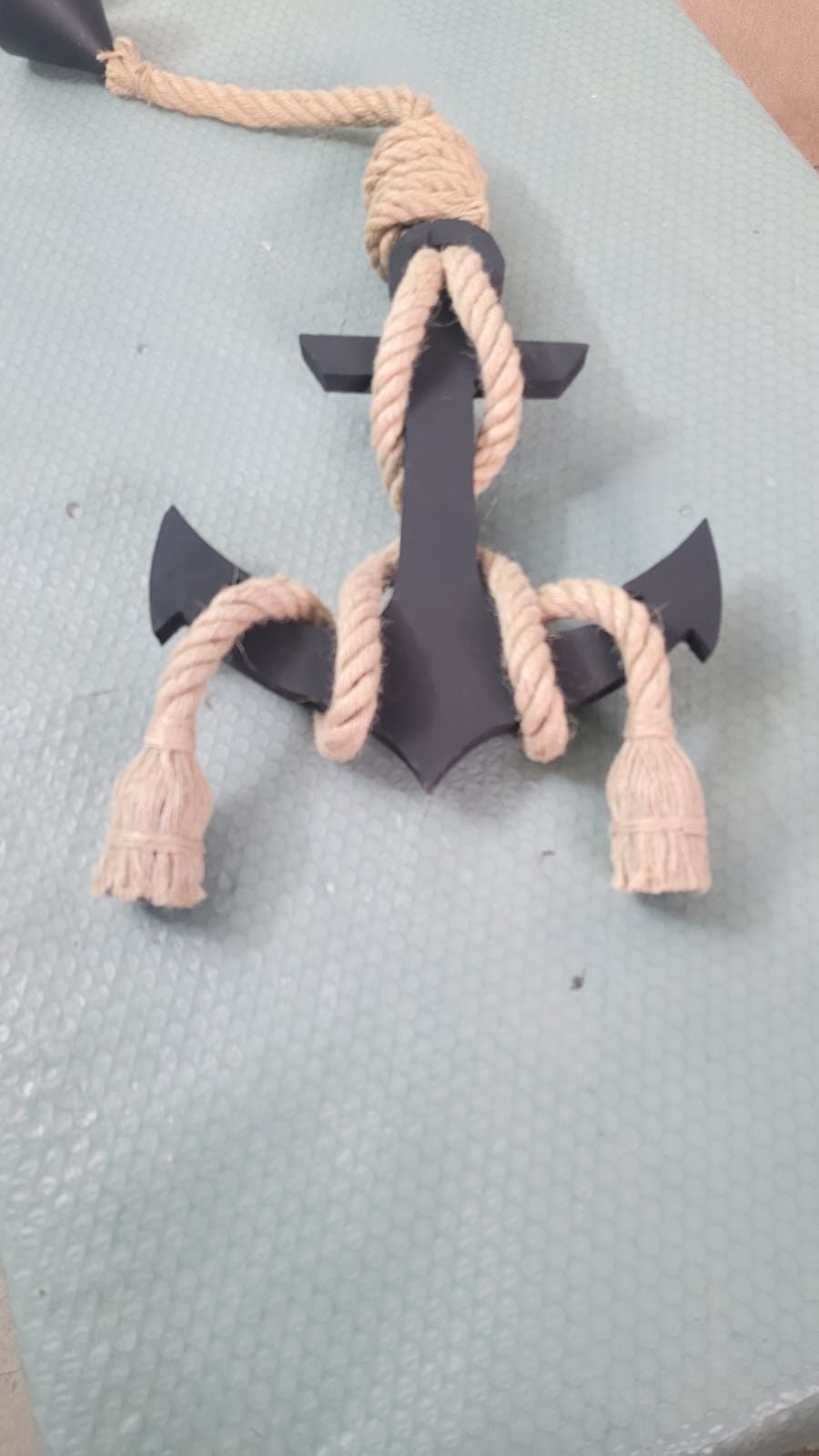 Handcrafted Wooden Anchor Pendant Light - Nautical Dual-Rope Chandelier with Adjustable Hanging Height