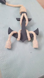 Handcrafted Wooden Anchor Pendant Light - Nautical Dual-Rope Chandelier with Adjustable Hanging Height