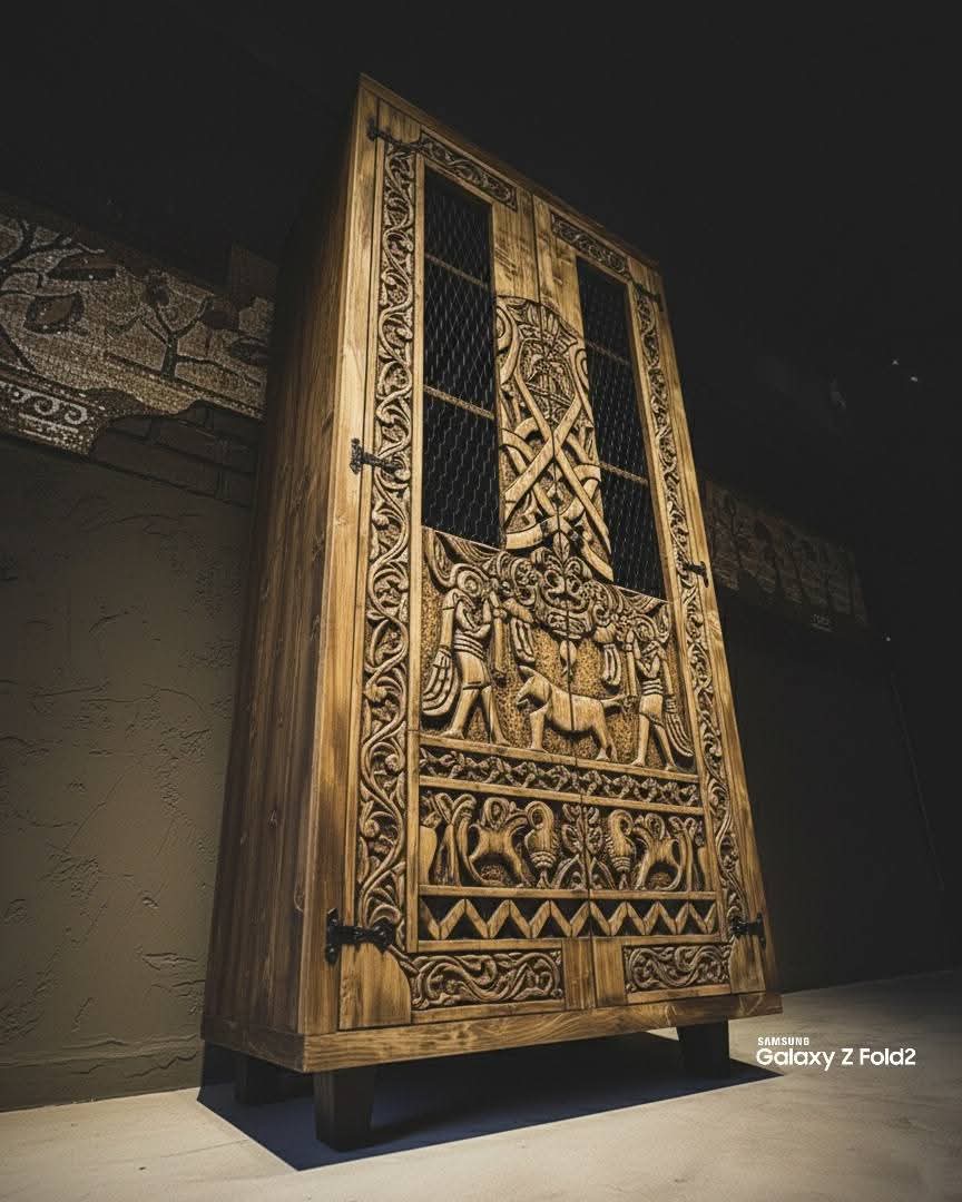 Hand-Carved & Wood-Burned Rustic Spruce Wood Cabinet - Homeartparis production
Important Note: Free Worldwide Shipping & Secure Delivery!