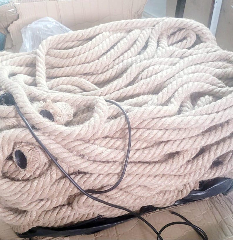 Large rope Chandelier, 60 Light Swag Fixture, Restaurant Ceiling Lamp, 150cm Wood Base + 30 Double Rope Arms, Barn Wedding Lighting