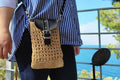 The Homeartparis Rustic Bohemian Straw Crossbody Bag - Handmade Mini Shoulder Bag with Black Leather Flap - Unique Woven Artisan Purse - Eco-Friendly Gifts
