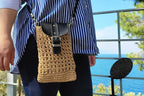 Homeartparis Woven Straw Crossbody Bag - Handmade Summer Mini Bag by Seval Özsoy - Natural Straw Purse with Black Leather Flap - Unique Gift for Her