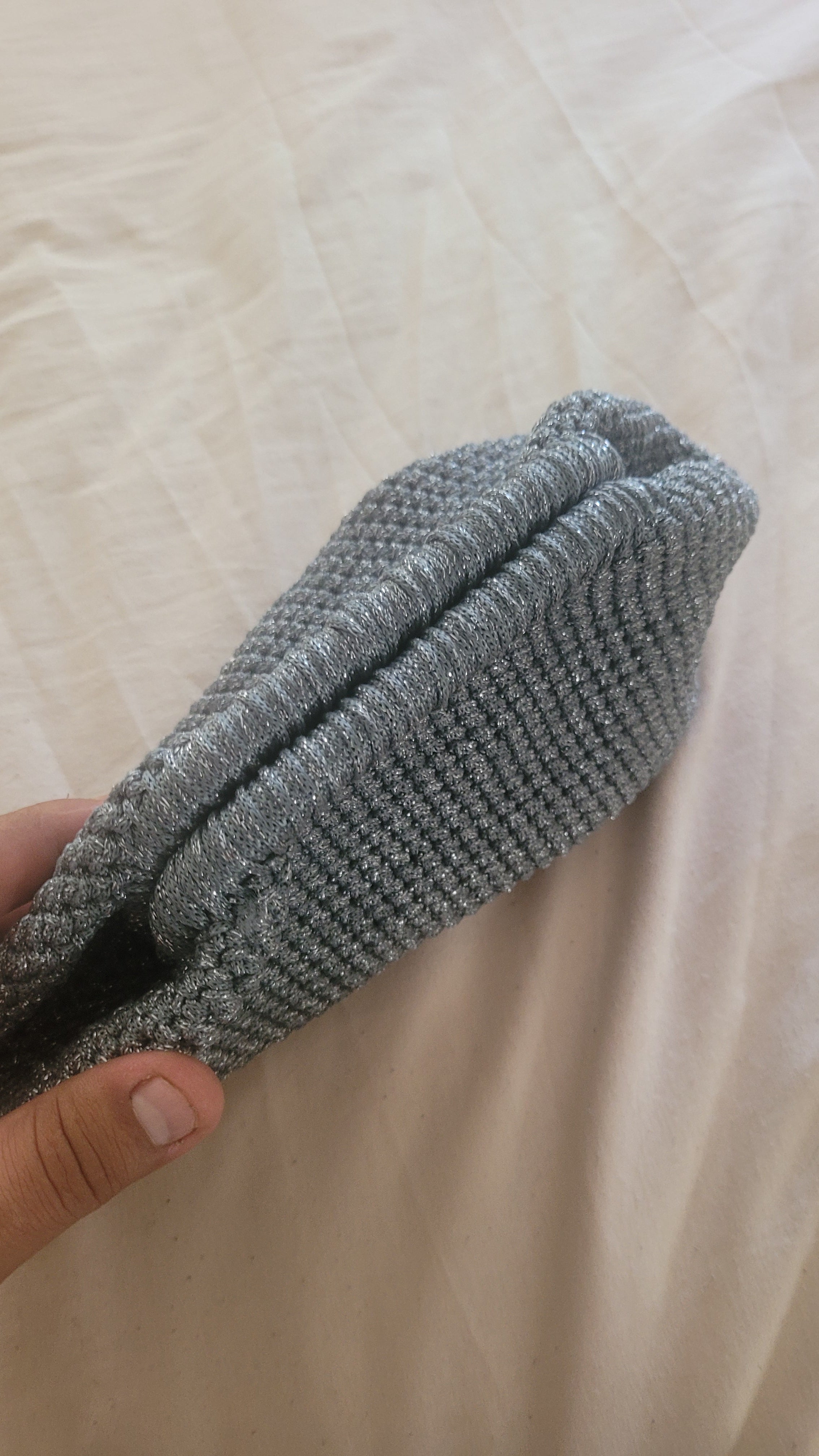 The Homeartparis Sparkly Grey Crochet Clutch - Handmade Silver Glitter Evening Bag by Seval Özsoy - Luxury Party Purse with Metal Frame - Elegant Occasion Gift