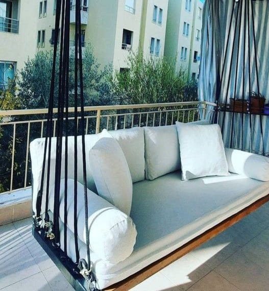 Handcrafted Spruce Wood Hanging Daybed with Backrest - Complete All-Inclusive Set - Homeartparis production