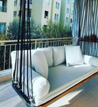 Handcrafted Spruce Wood Hanging Daybed with Backrest - Complete All-Inclusive Set - Homeartparis production