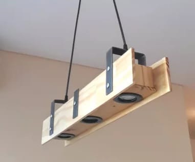 Rustic Wood LED Chandelier, Linear Light for Kitchen Island, 3-Spotlight Fixture, Minimalist Office Ceiling Lamp