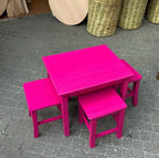 Vibrant Commercial Cafe Table Set, 4 Stools and 1 Table, Patio and Terrace Furniture, Customizable Wood, Suitable for Indoor/Outdoor Use> by homeartparis