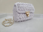 Chalk White Crochet Crossbody Bag - Handmade Popcorn Stitch Purse by Seval Özsoy - Soft T-Shirt Yarn Mini Bag - Unique Designer Gift