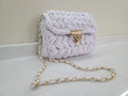 Chalk White Crochet Crossbody Bag - Handmade Popcorn Stitch Purse by Seval Özsoy - Soft T-Shirt Yarn Mini Bag - Unique Designer Gift