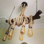 Medieval Style 6-Light Natural Wood Branch and Rope Rustic Chandelier Homeartparis production
