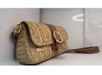 Handmade Straw Shoulder Bag - Bohemian Crossbody by Seval Özsoy - Natural Woven Summer Purse with Gold Ring Buckle - Unique Artisan Gift