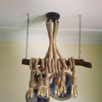 Medieval Style 6-Light Natural Wood Branch and Rope Rustic Chandelier Homeartparis production