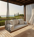 Handcrafted Spruce Wood Hanging Daybed with Backrest - Complete All-Inclusive Set - Homeartparis production