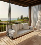 Handcrafted Spruce Wood Hanging Daybed with Backrest - Complete All-Inclusive Set - Homeartparis production