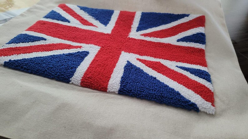 Homeartparis Punch Needle UK Flag Pillow - Handmade Union Jack Tufted Cushion by Seval Özsoy - Patriotic British Decor - Available as Cover Only or with Filling