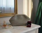 The Homeartparis Sparkly Grey Crochet Clutch - Handmade Silver Glitter Evening Bag by Seval Özsoy - Luxury Party Purse with Metal Frame - Elegant Occasion Gift