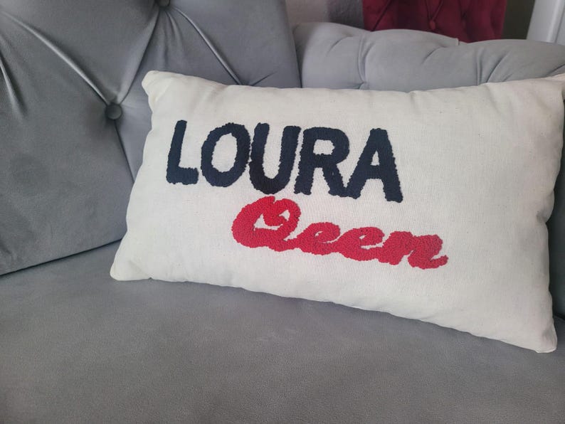 homeartparis Custom Text Lumbar Pillow, Punch Needle Personalized Cushion Cover, Rectangular Name Pillow, Linen Decor Gift