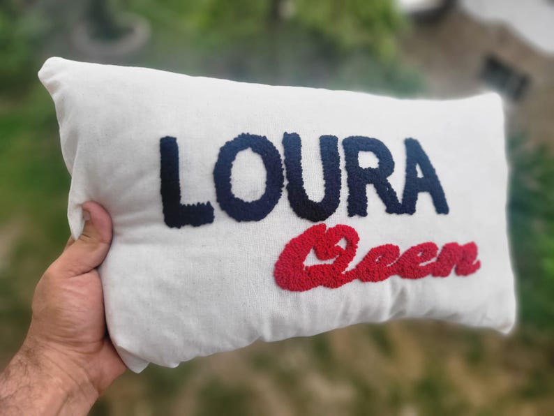homeartparis Custom Text Lumbar Pillow, Punch Needle Personalized Cushion Cover, Rectangular Name Pillow, Linen Decor Gift