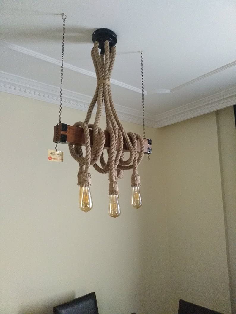 homeartparis vintage Wood Chandelier, Kitchen Island Lighting, Rustic Dining Table Lamp, 8-Rope Pendant Light Fixture