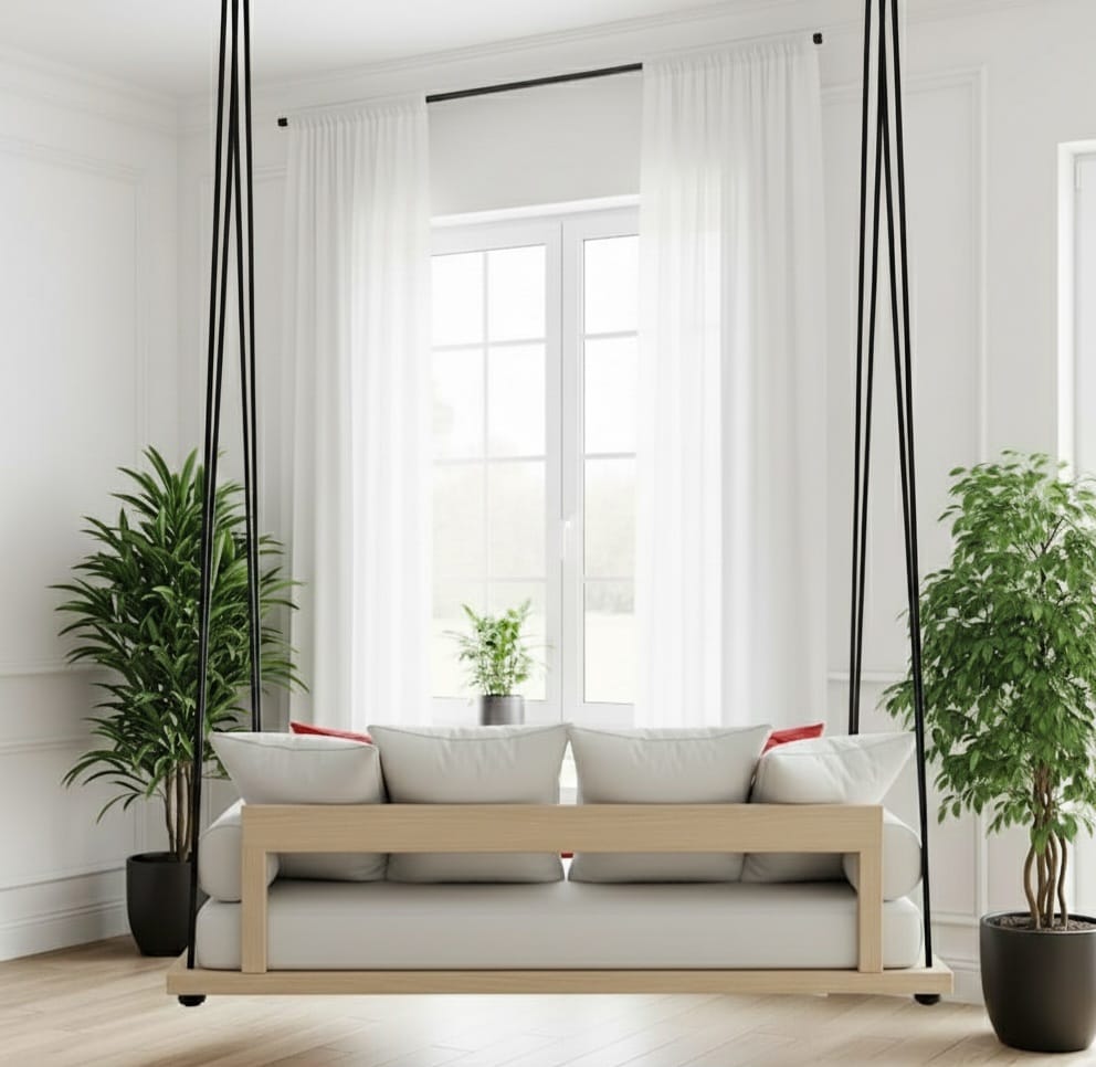 Desing Spruce Wood Porch Swing Bed Set - Outdoor Garden Hanging Daybed with Cushions - Homeartparis production