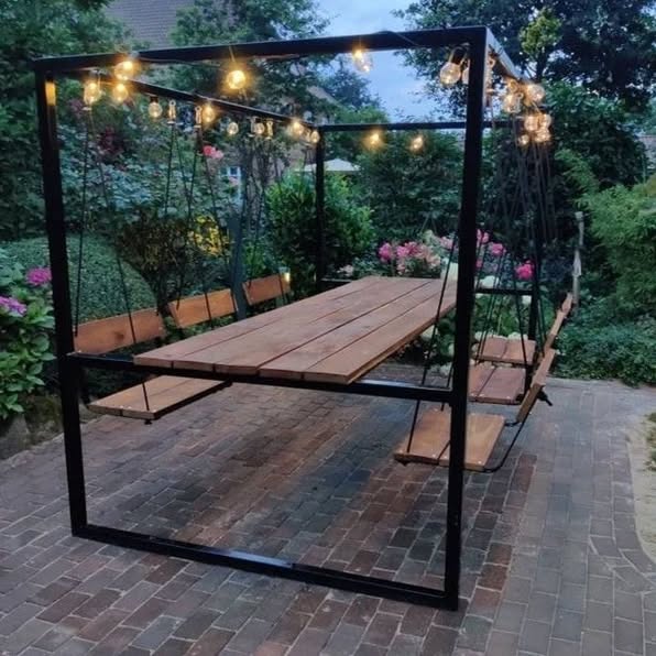 Home art paris Swing Table Dining Set - 1.3 Ton Capacity Heavy-Duty Metal Frame Commercial Furniture by home art paris