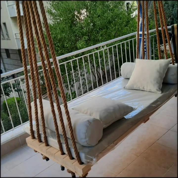 Handcrafted Massive Wood Hammock-Style Hanging Swing - 140 cm - Homeartparis production