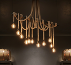 Rustic Rope Chandelier with 11 Pendant Lights, Industrial Edison Hanging Lamp, Large Farmhouse Wood Beam Lighting, Custom Handmade Ceiling Light Homeartparis production