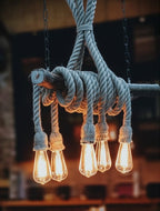 Medieval Style 6-Light Natural Wood Branch and Rope Rustic Chandelier Homeartparis production