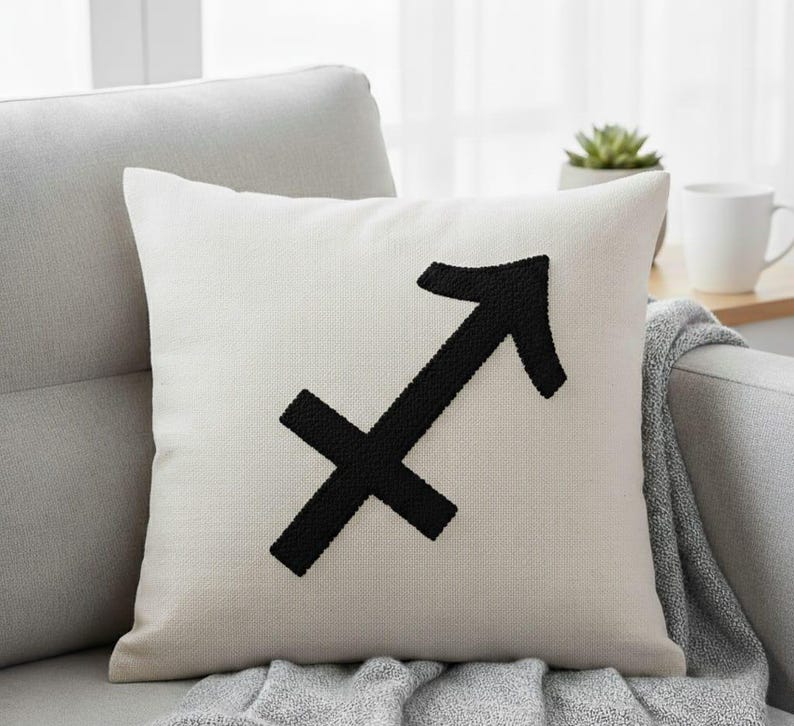 homeartparis Handmade Punch Needle Pillow, Minimalist Throw Pillow, Personalized Birthday Gift, 16x16 Linen Cover, Astrology Home Decor