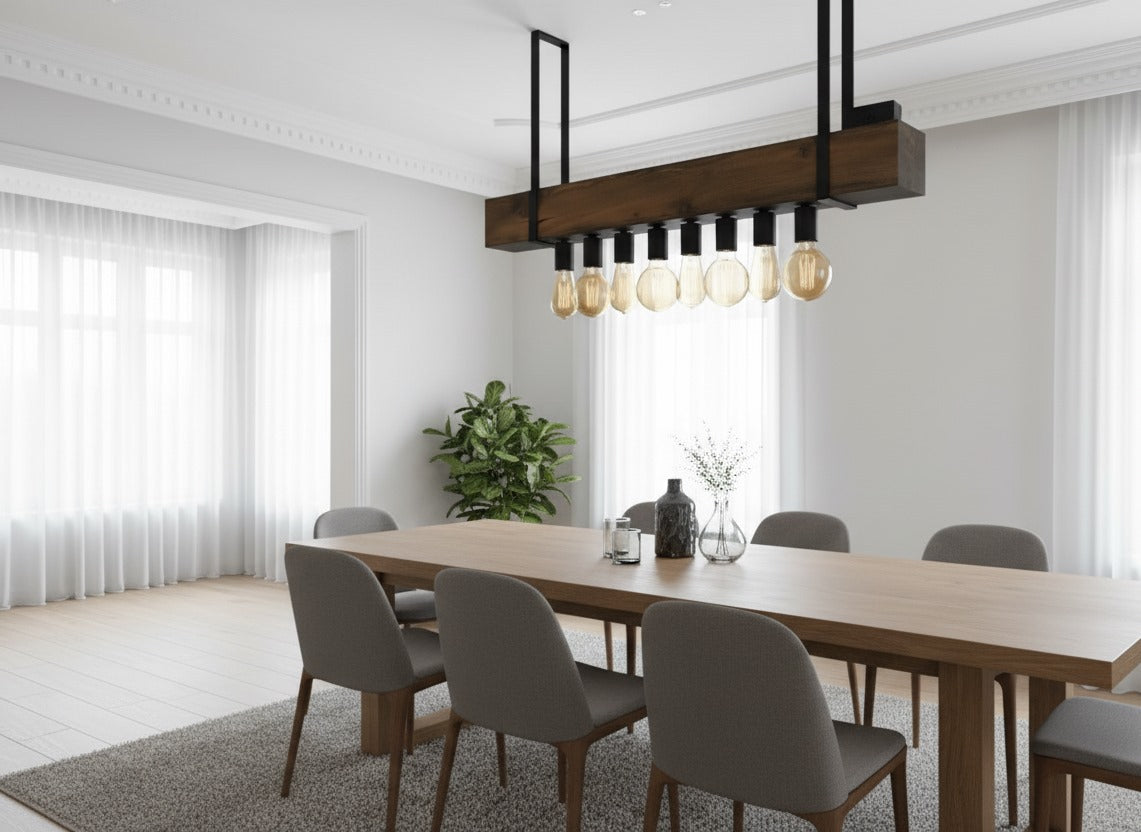 Wood Beam and Rope Chandelier 8-Light Industrial Pendant Homeartparis production
