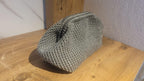 The Homeartparis Sparkly Grey Crochet Clutch - Handmade Silver Glitter Evening Bag by Seval Özsoy - Luxury Party Purse with Metal Frame - Elegant Occasion Gift
