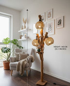 Natural Tree Branch Floor Lamp with 3 Rope Shades Homeartparis production