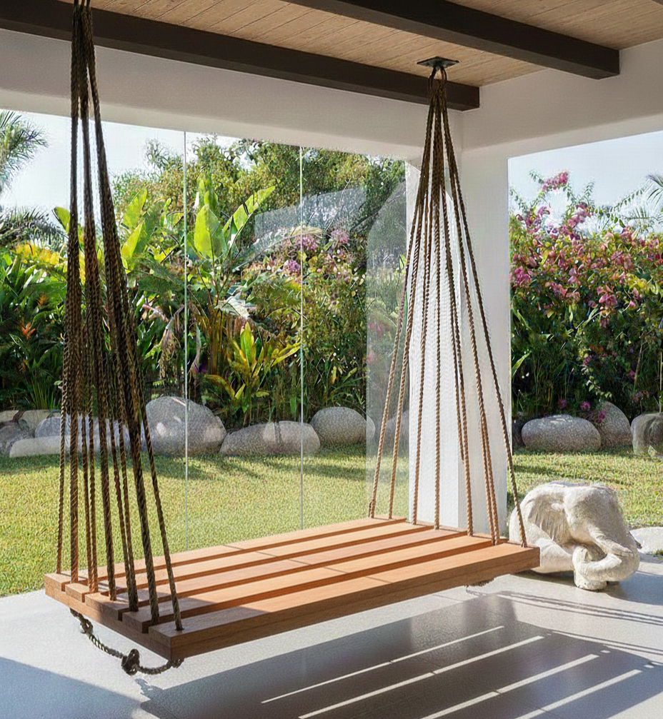 Artisan Handcrafted Spruce Wood Hanging Swing Bed - Complete All-Inclusive Set - Homeartparis production