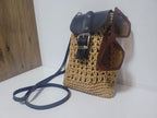 Homeartparis Woven Straw Crossbody Bag - Handmade Summer Mini Bag by Seval Özsoy - Natural Straw Purse with Black Leather Flap - Unique Gift for Her