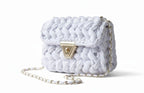 Chalk White Crochet Crossbody Bag - Handmade Popcorn Stitch Purse by Seval Özsoy - Soft T-Shirt Yarn Mini Bag - Unique Designer Gift