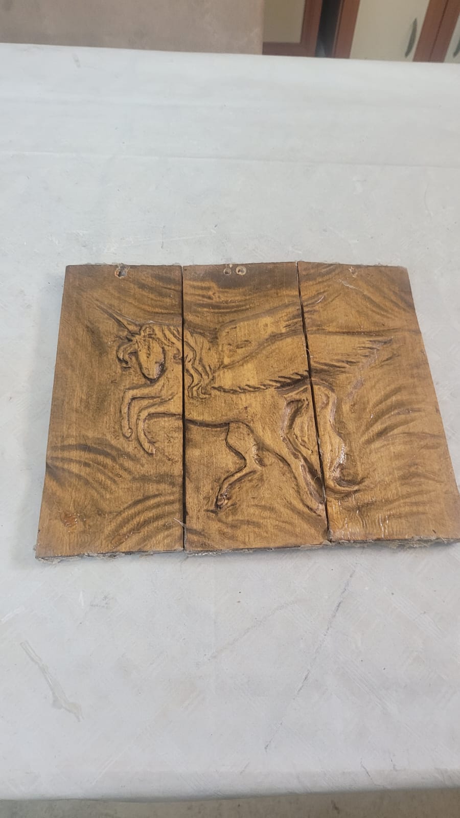 A Mythological Legacy: 3-Piece Hand-Carved Wooden Pegasus Art - Homeartparis production