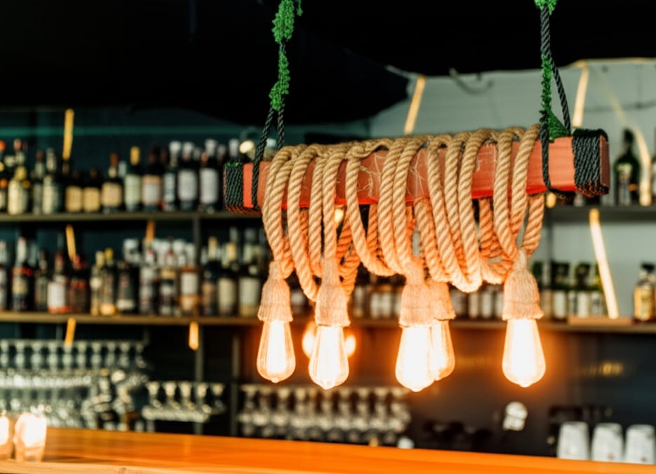 Walnut finish wood chandelier, 4-rope rustic pendant light, Homeartparis production, handcrafted walnut beam lamp, decorative rope ceiling fixture, farmhouse walnut lighting, vintage jute rope pendant, industrial walnut light.