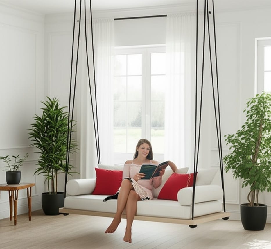 Desing Spruce Wood Porch Swing Bed Set - Outdoor Garden Hanging Daybed with Cushions - Homeartparis production