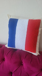 Homeartparis French Flag Punch Needle Pillow Cover, France Linen Cushion Case, Parisian Style Gift, Textured Home Decor 16x16
