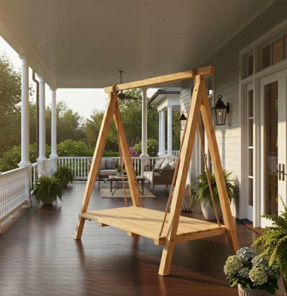 Homeartparis Handcrafted Solid Spruce Pine A-Frame Garden Swing - 2 Seater Luxury Daybed