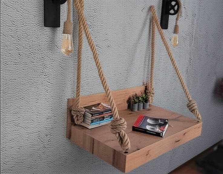 Homeartparis Handcrafted Rustic Wall-Mounted Rope Swing Table with Sconce Set
