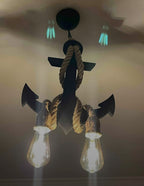 Handcrafted Wooden Anchor Pendant Light - Nautical Dual-Rope Chandelier with Adjustable Hanging Height