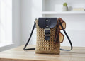 Crossbody Bag with Black Leather Flap - Handmade Authentic Mini Shoulder Bag by Seval Özsoy - Unique Woven Boho Purse