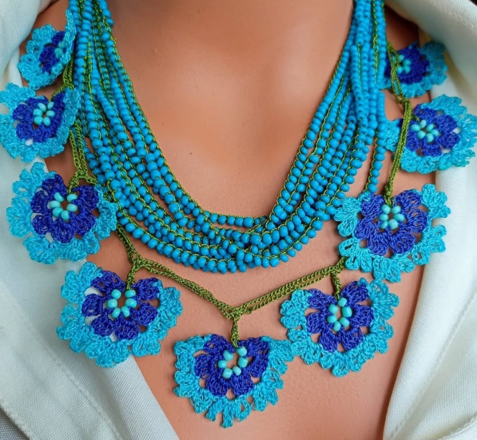 Crochet Flower Necklace, Boho Needle Lace Floral Jewelry, Artisan Handcrafted Oya Crochet Statement Necklace Homeartparis production